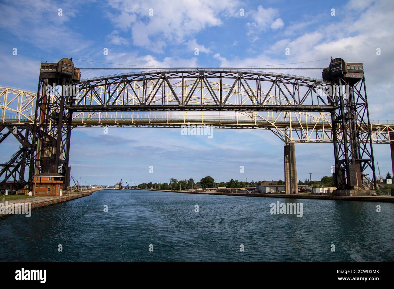 Internationale Brücke an der Grenze zwischen Sault Ste Marie, Michigan, USA und der Provinz Ontario, Kanada. Stockfoto
