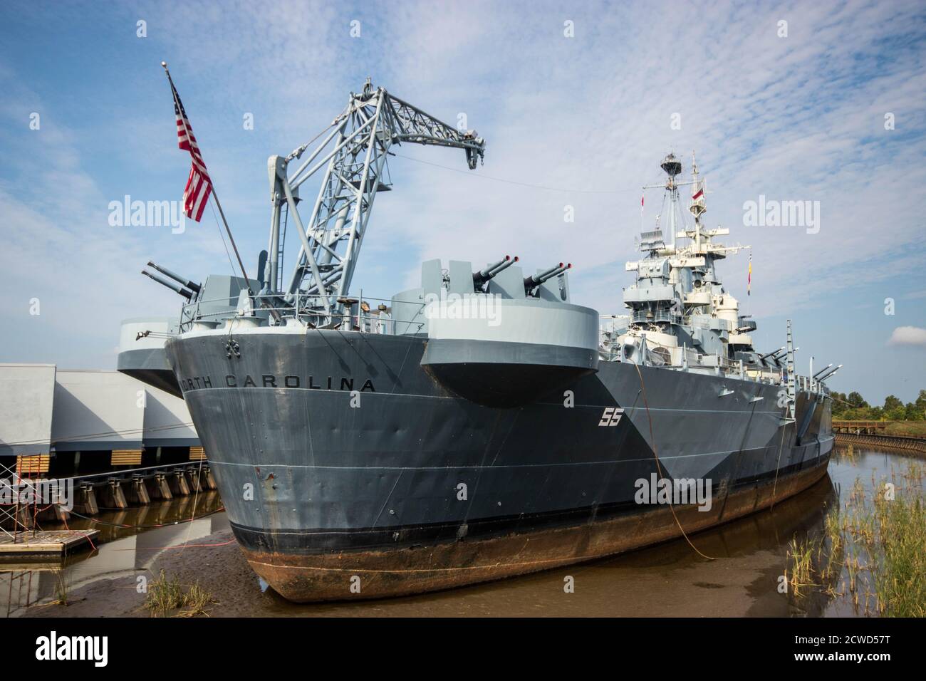 Wilmington, NC USA - Februar 11 2020 Schlachtschiff USS North Carolina, derzeit am Cape Fear River in Wilmington, NC. Stockfoto