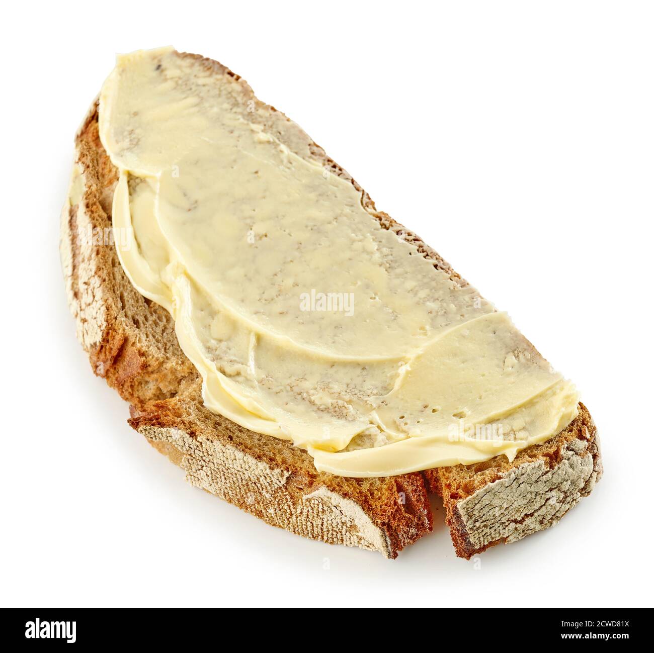 Frühstückssandwich mit Butter isoliert auf weißem Hintergrund Stockfoto