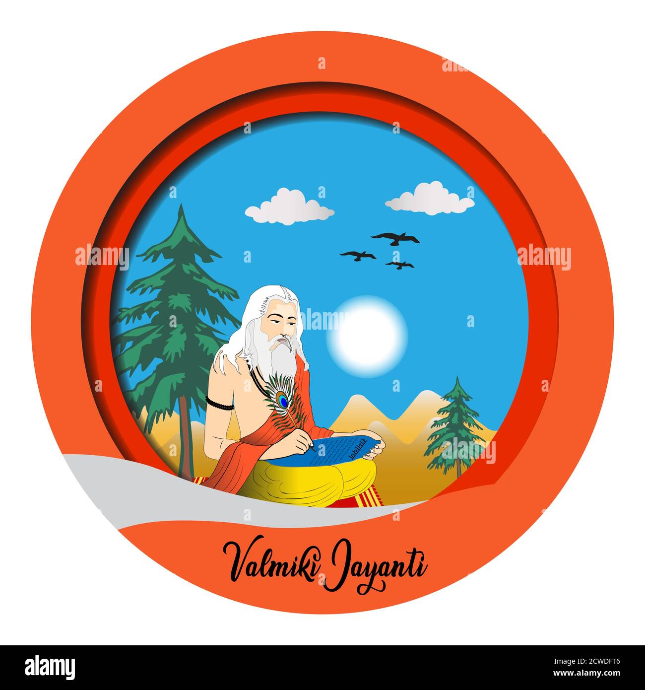 Ramanya Text in hindi geschrieben, was Episches Buch von ramayana bedeutet. Vektor-Illustration von Valmiki Jayanti, EINEM mythologischen Volk von Ramayana. Banner oder Po Stock Vektor