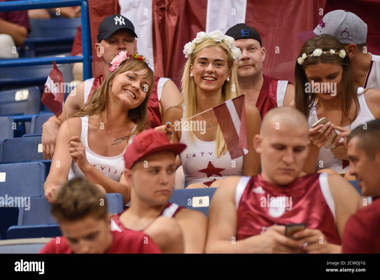 Lettische Basketballfans. FIBA OQT Tournament, Belgrad 2016 Stockfoto