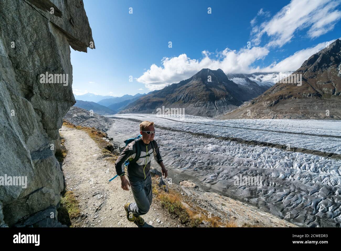 Trailrunning beim Aletschgletscher, Schweiz Stockfoto