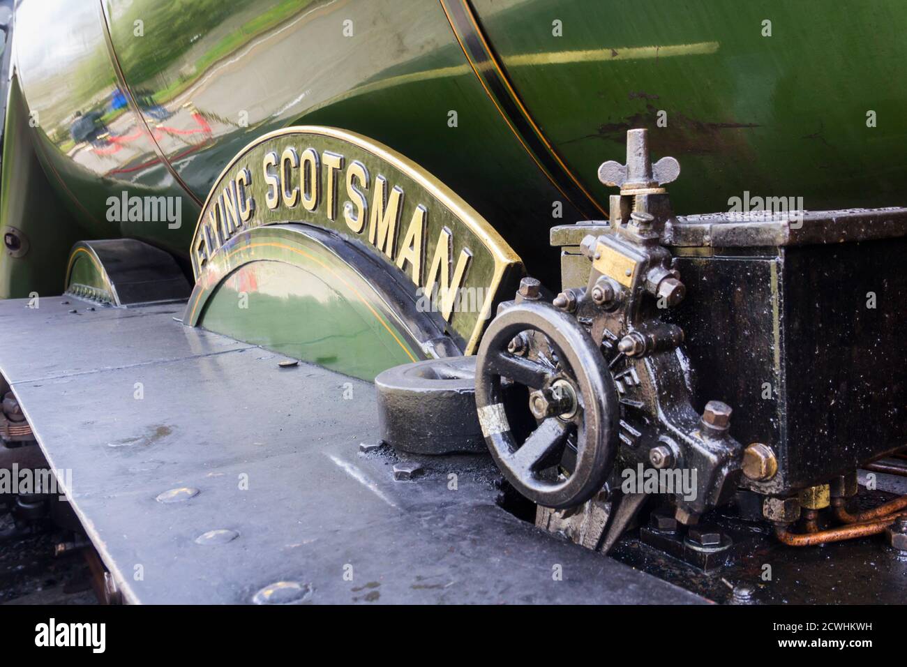 Typenschild der A3 Pacific Dampfmaschine 60103, 'Flying Scotsman', auf statischem Display am Rawtenstall der East Lancashire Railway. Stockfoto