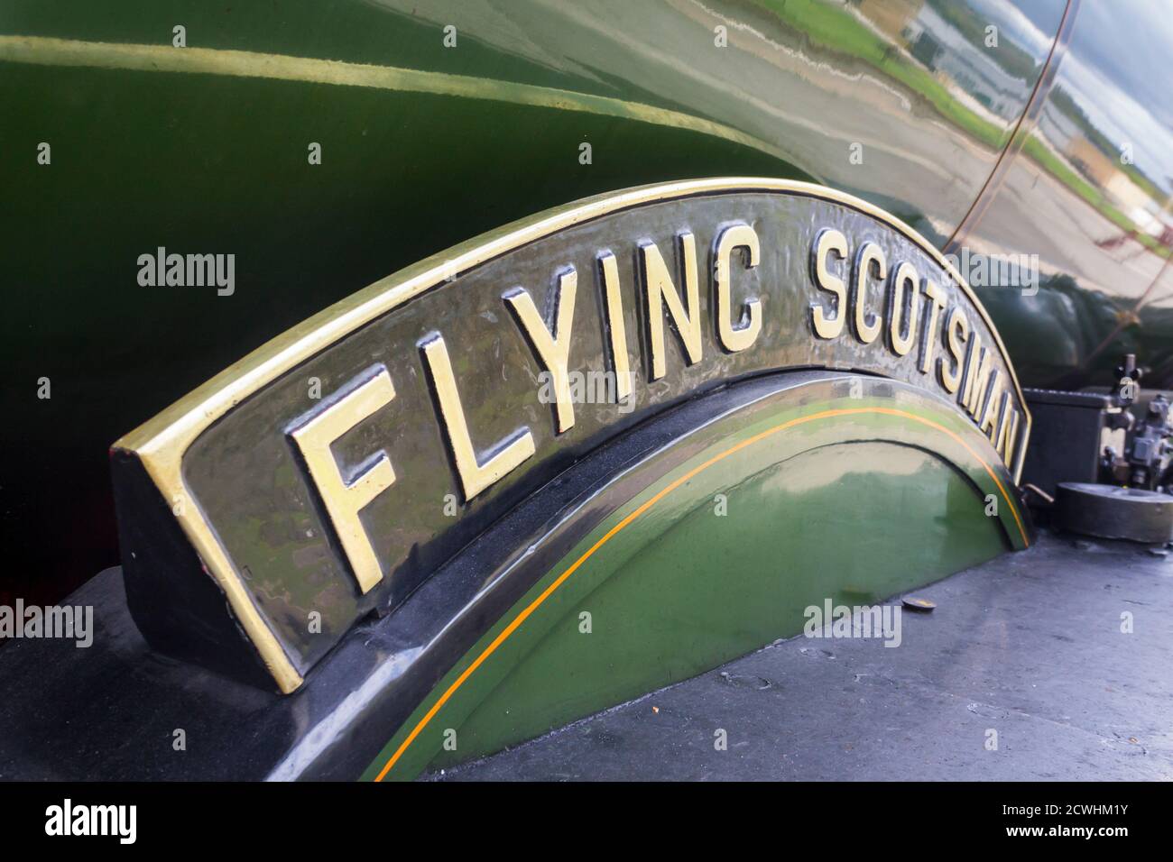 Typenschild der A3 Pacific Dampfmaschine 60103, 'Flying Scotsman', auf statischem Display am Rawtenstall der East Lancashire Railway. Stockfoto