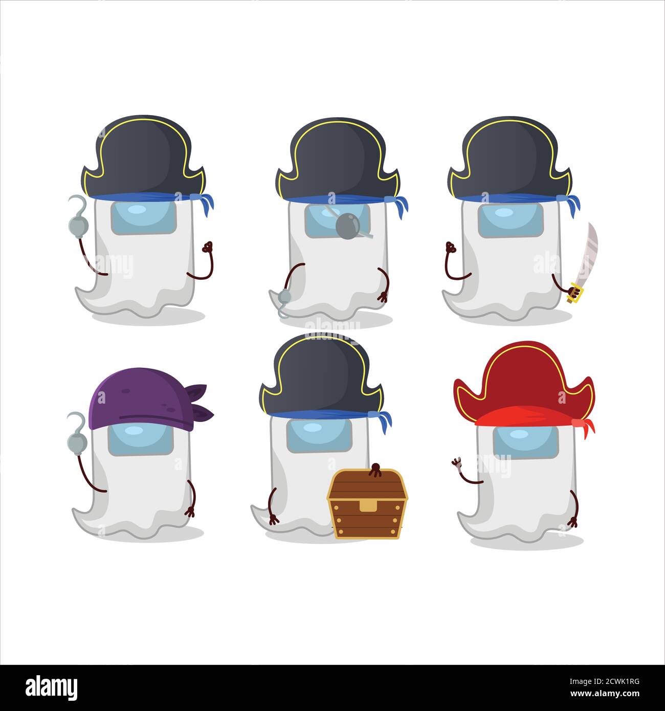 Cartoon Charakter der Geist unter uns weiß mit verschiedenen Piraten Emoticons Stock Vektor