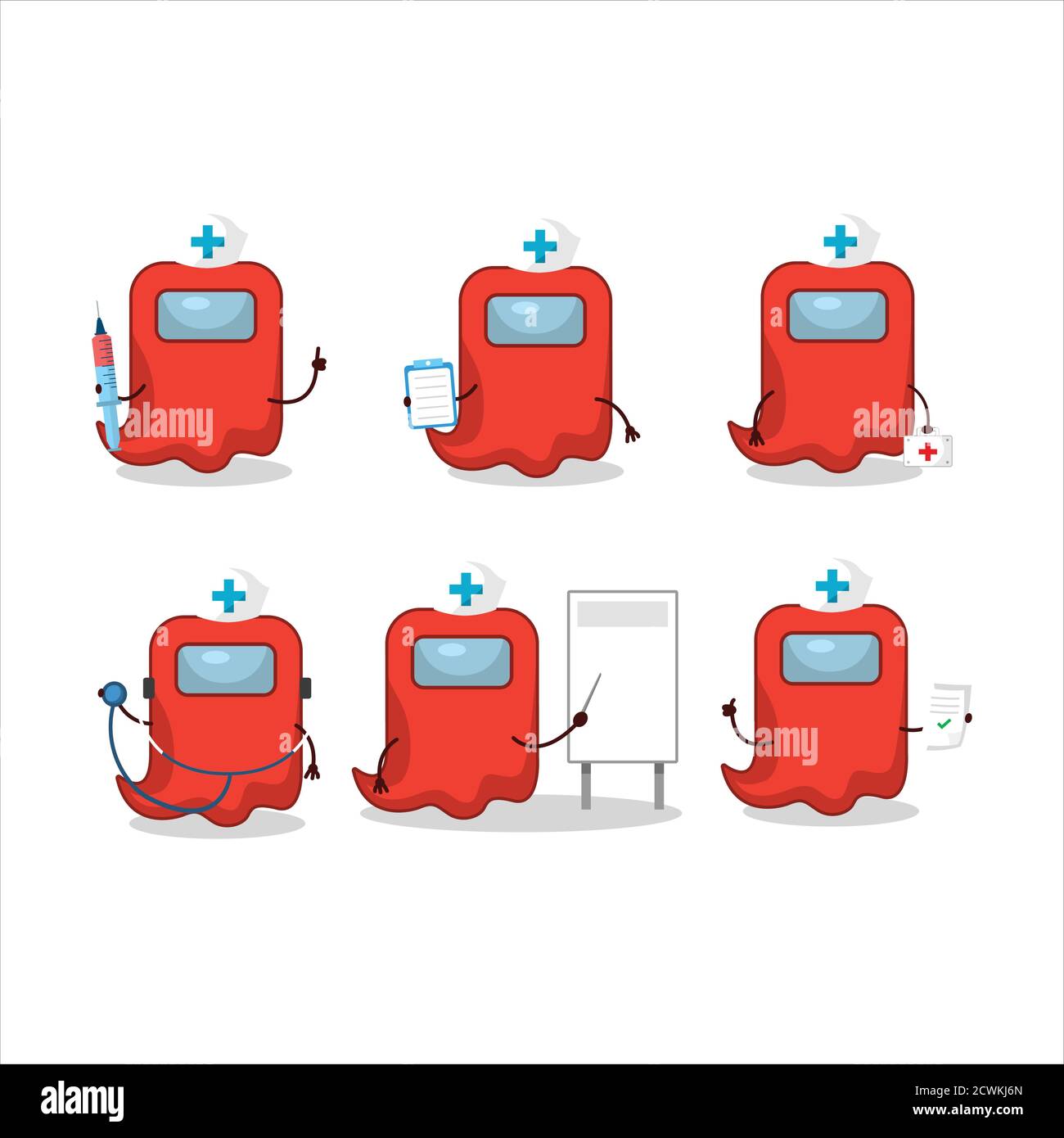 Arzt Beruf Emoticon mit Geist unter uns roten Zeichentrickfigur Stock Vektor