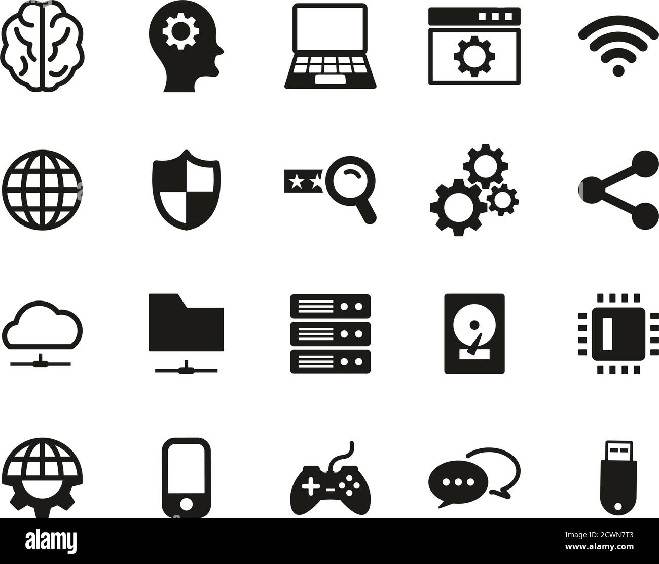 Künstliche Intelligenz Symbole Black & White Set groß Stock Vektor