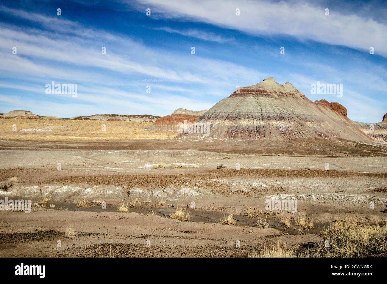 Berge des Painted Desert National Park in horizontaler Ausrichtung mit Kopierraum. Stockfoto
