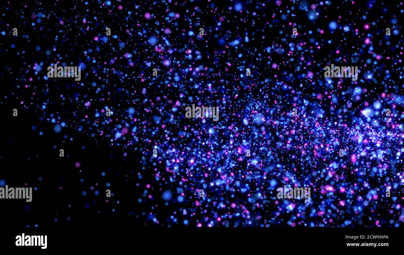 Violette Sternstaub-Partikel auf schwarzem Hintergrund, computergeneriertes Bild Stockfoto