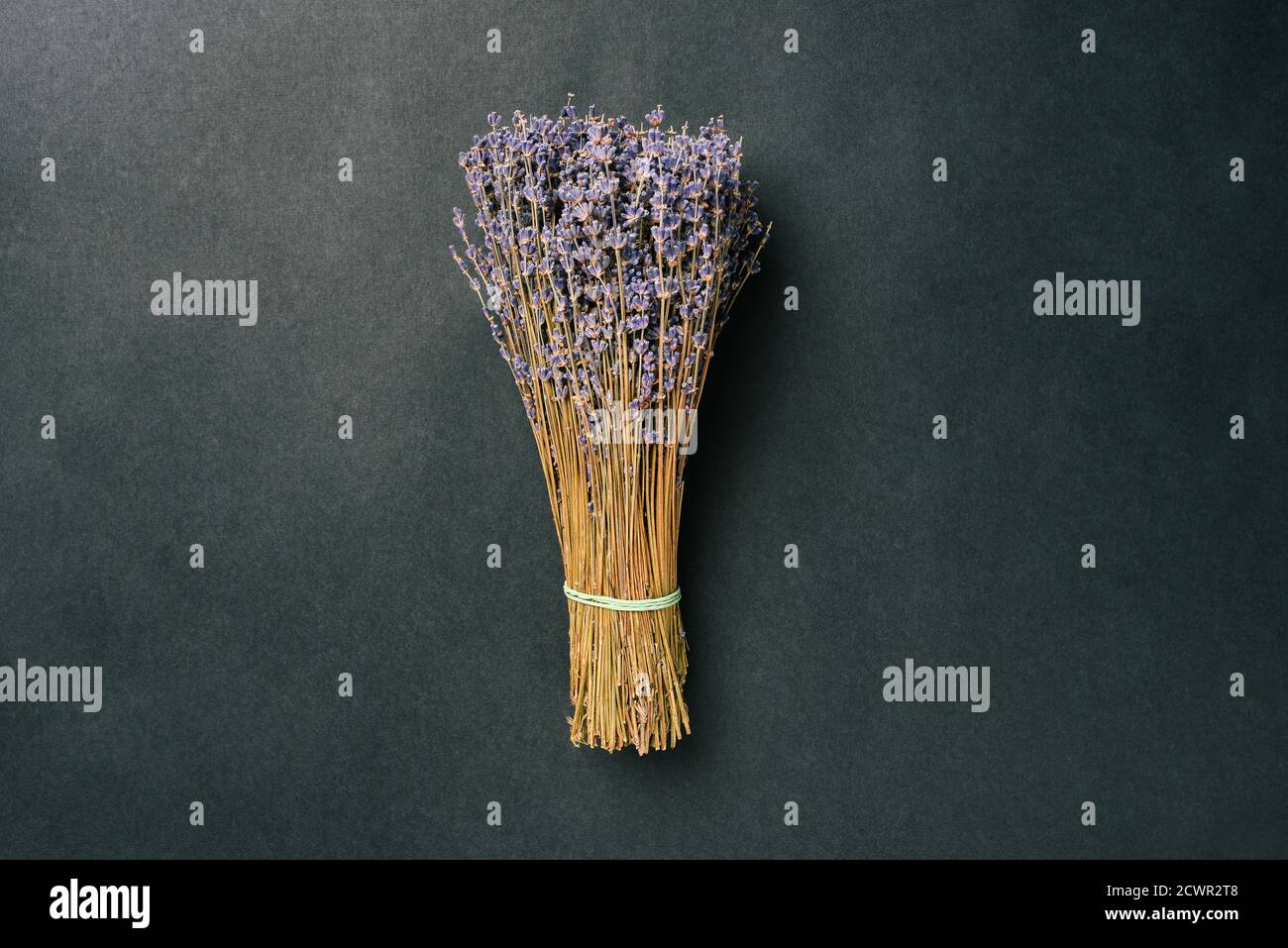 Bouquet von trockenem Lavendel auf schwarzem Hintergrund. Getrocknete Blüten Stockfoto