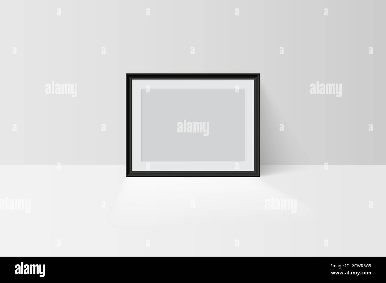 Realistische Baum-Dimension leer schwarz einfachen Rahmen Mockup isoliert auf hellem Hintergrund. Vektor horizontales Bild oder Fotorahmung Matte und breit Stock Vektor