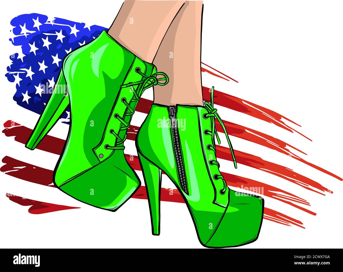 vector Stiefel mit amerikanischer Flagge im Hintergrund Stock Vektor