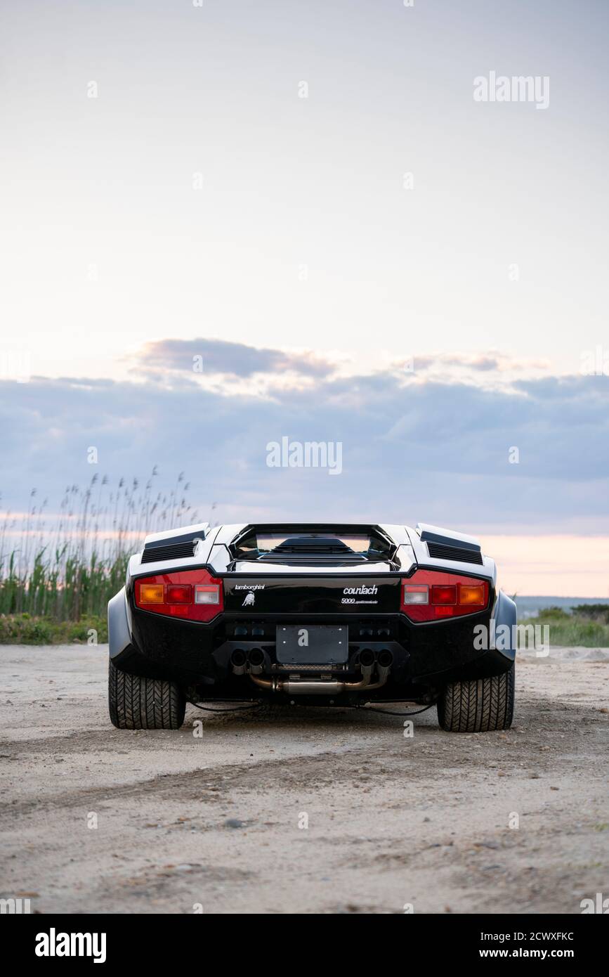 Rückansicht eines 1985 Lamborghini Countach 5000QV. Stockfoto