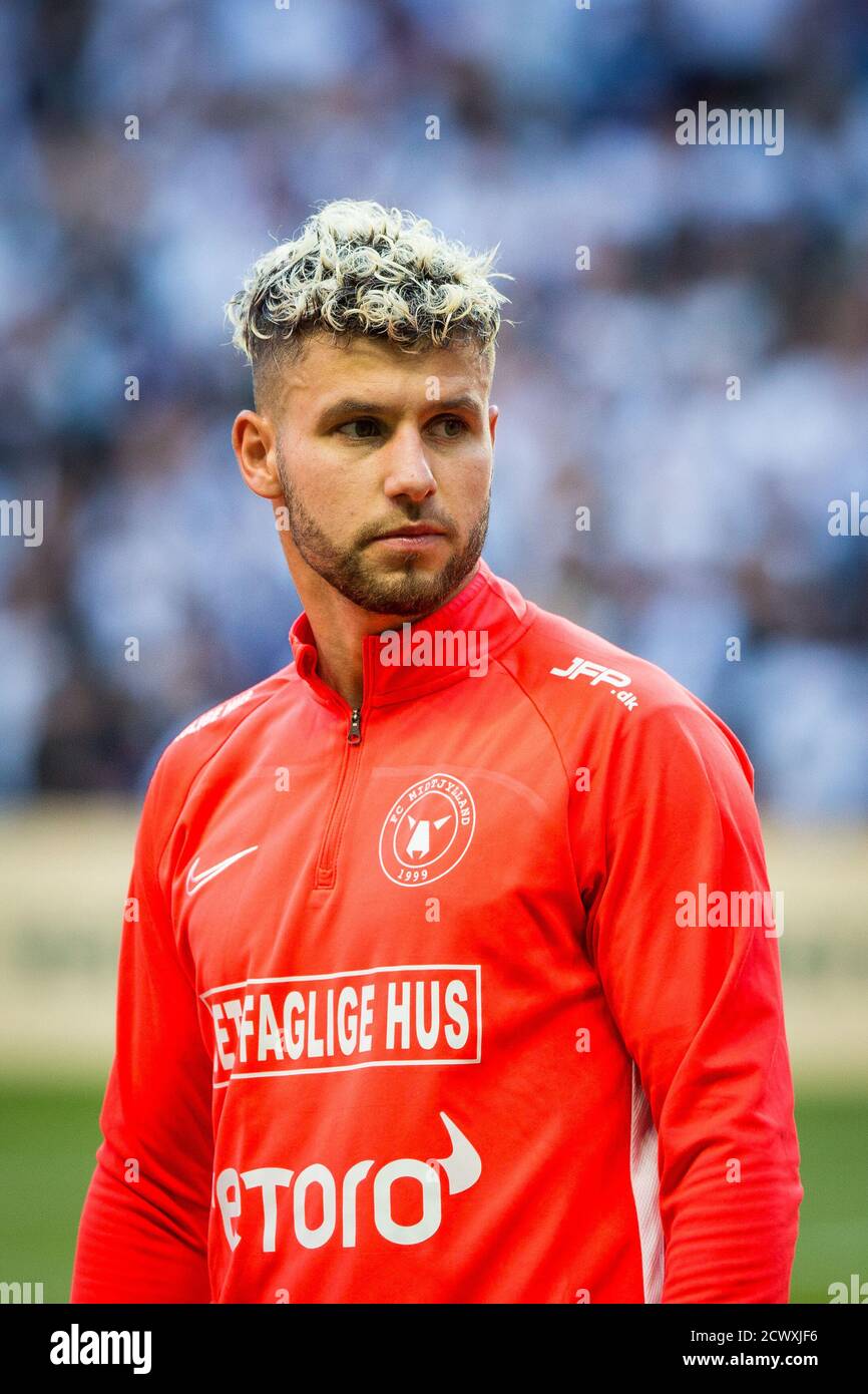 Kopenhagen, Dänemark. September 2019. Emiliano Marcondes vom FC Midtjylland vor dem 3F Superliga-Spiel zwischen dem FC Kopenhagen und dem FC Midtjylland in Telia Parken. (Foto: Gonzales Photo - Thomas Rasmussen). Stockfoto