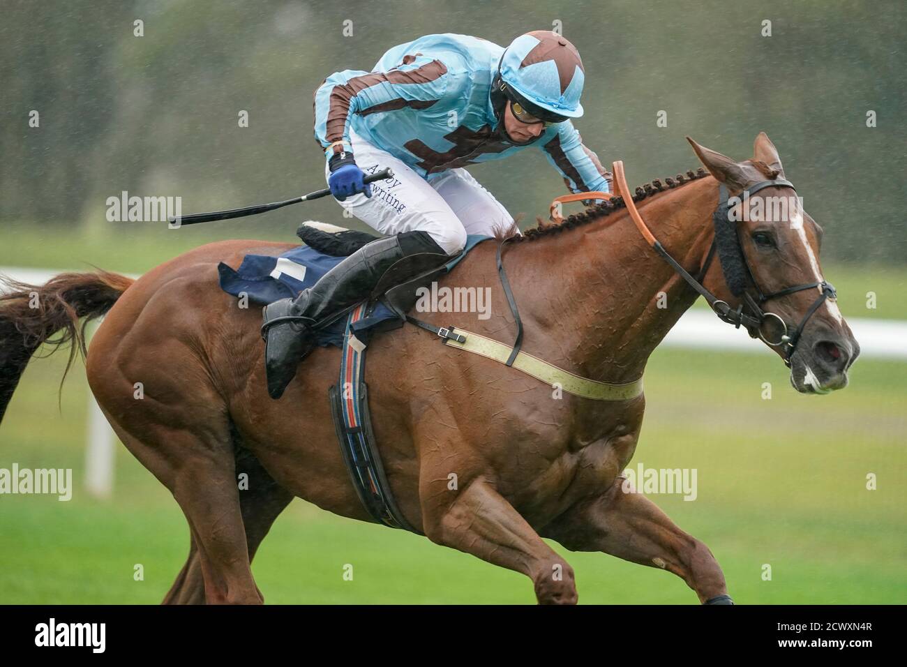 Crystal Lad von Jockey Joshua Moore (rechts) auf dem Weg zum Sieg der MansionBet stolz auf die Unterstützung British Racing Handicap Hürde auf Huntingdon Racecourse geritten. Stockfoto