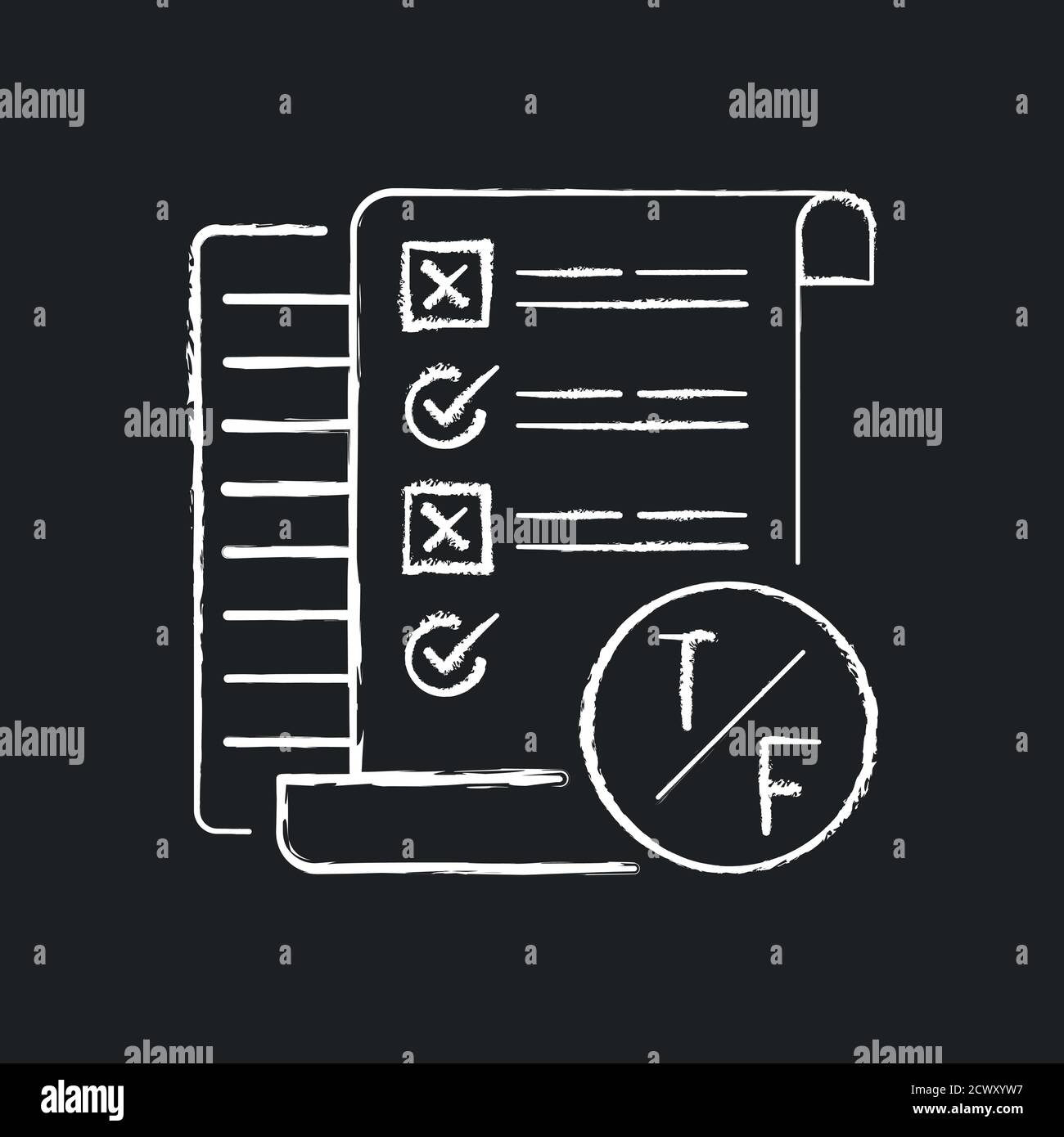 True False Test Kreide weißes Symbol auf schwarzem Hintergrund Stock Vektor