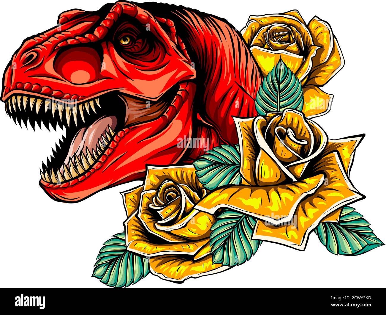 drachenkopf mit Rosen und Blumenvetor Illustration Stock Vektor
