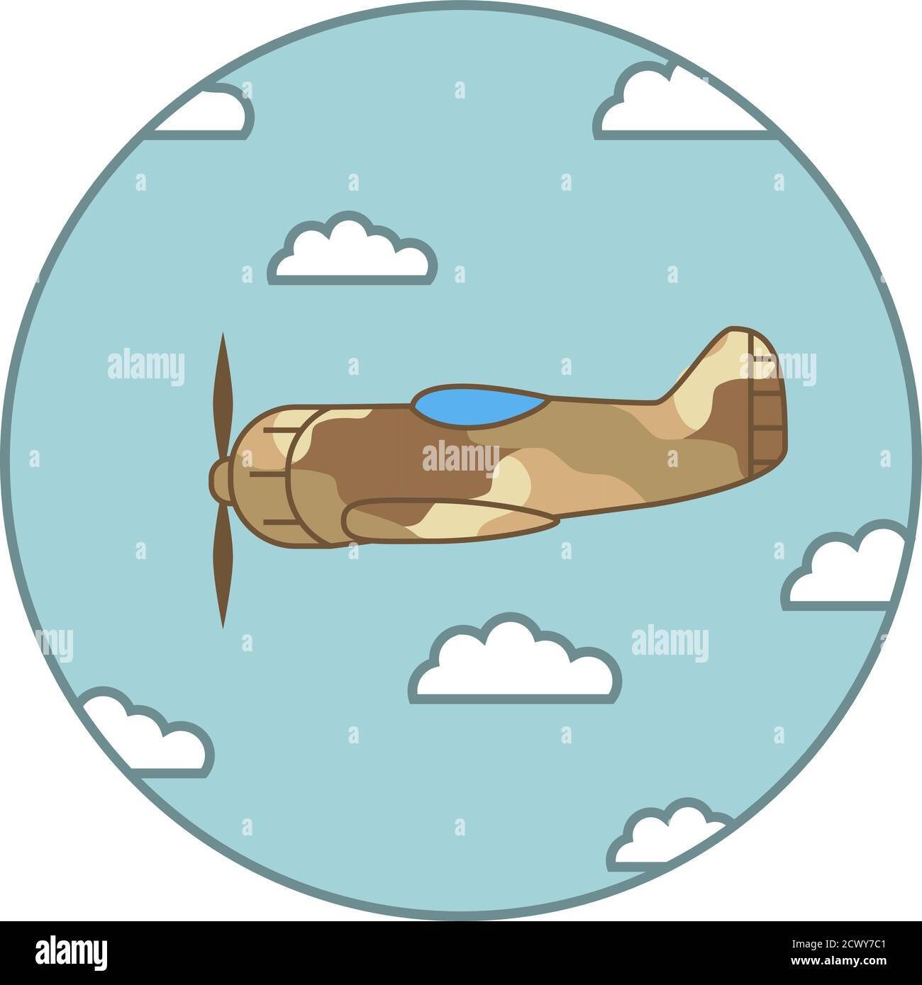 Flugzeug mit Propeller. Kämpfer des zweiten Weltkrieges. Stock Vektor