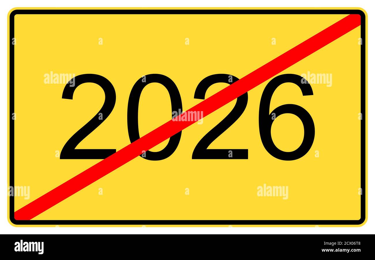 2026 Neujahr. 2026 Neujahr auf einer gelben Straße Plakatwand. Stockfoto