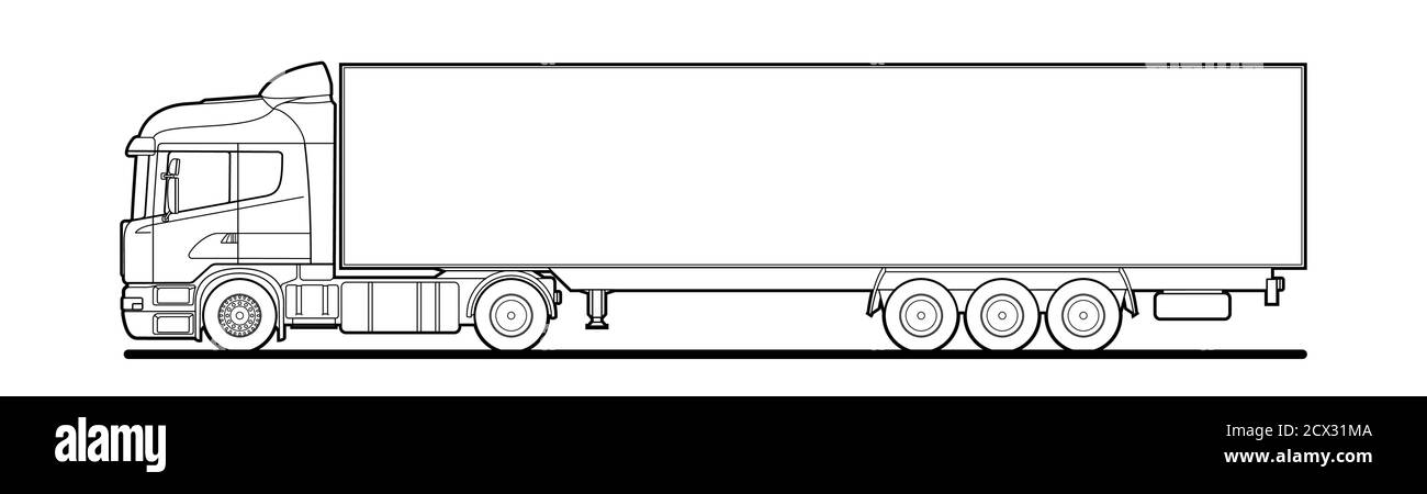 Vektor Umriss Lkw Lkw Mit Sattelauflieger Seitenansicht Weisse Leere Vorlage Fur Lkw Sattelauflieger Fur Werbung Zum Ausmalen Buch Frachttra Stock Vektorgrafik Alamy