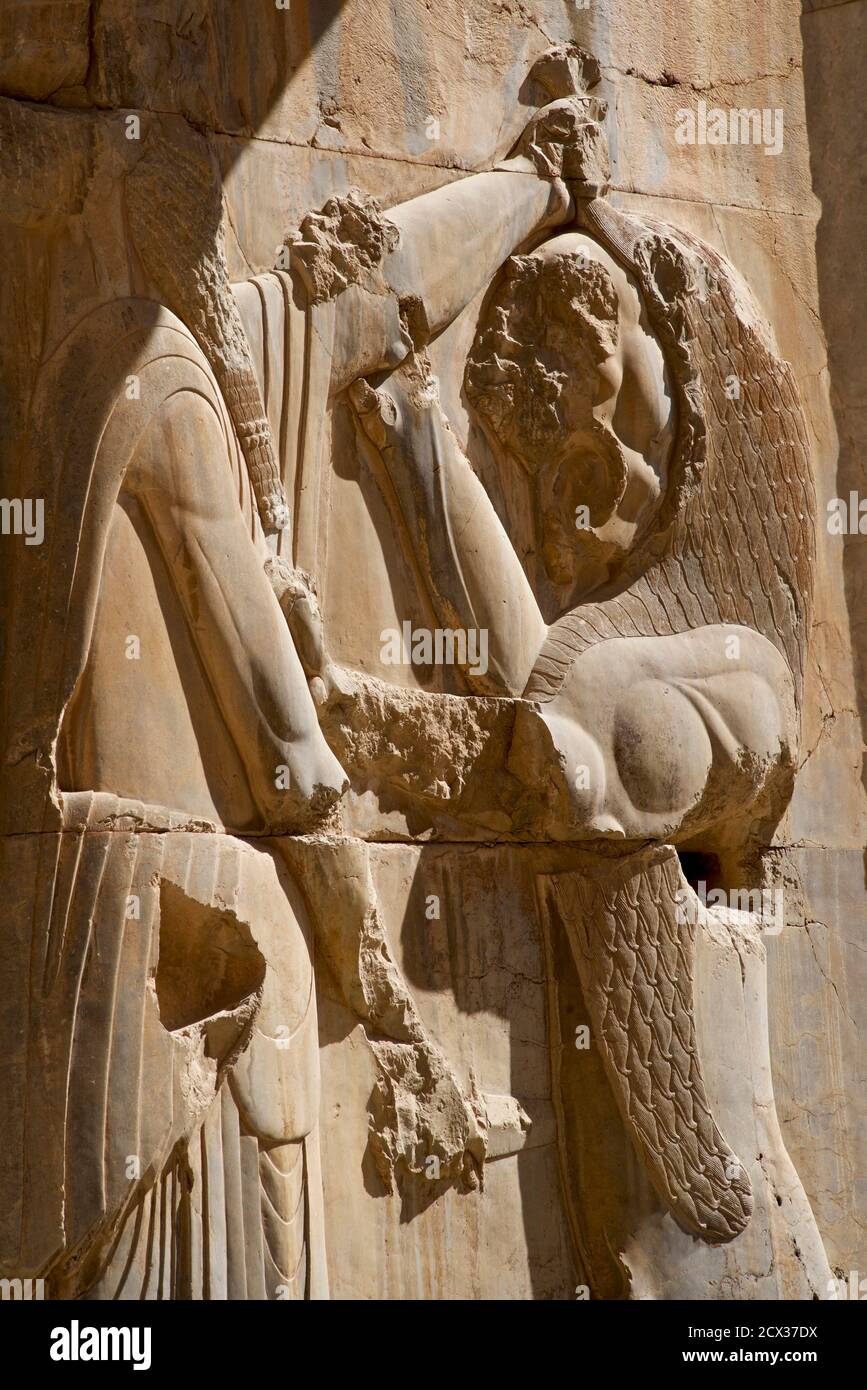 Bas Relief, Persepolis, Iran. Darius der große stach einen Löwen in