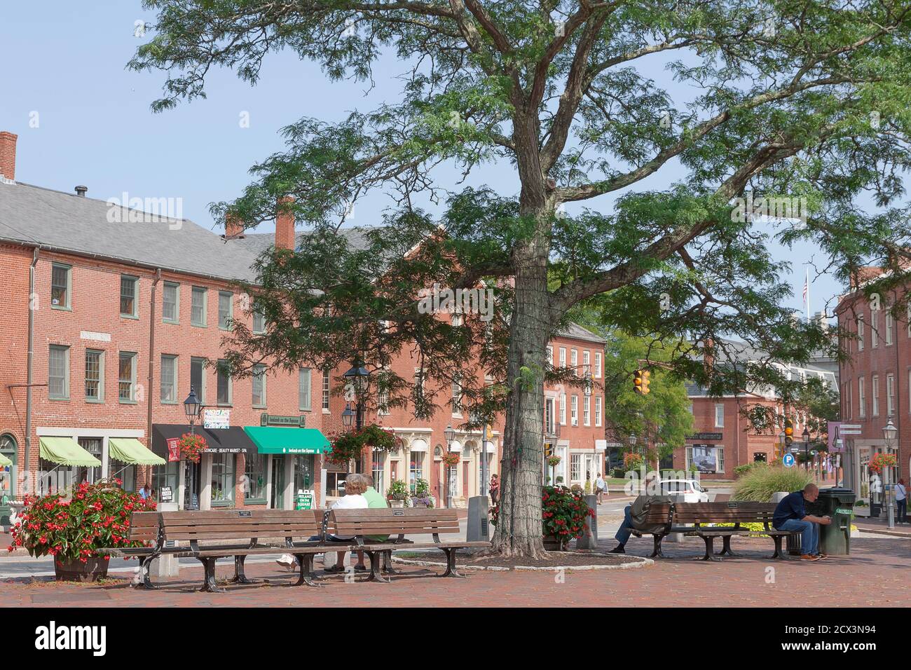 Market Square, historische Innenstadt, in Newburyport, Massachusetts. Das größte Stück der föderalistischen Architektur in den Vereinigten Staaten. Stockfoto