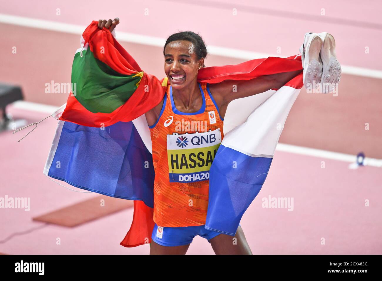 Sifan Hassan (Niederlande). 10.000 Meter Frauen Goldmedaille. IAAF Leichtathletik WM, Doha 2019 Stockfoto