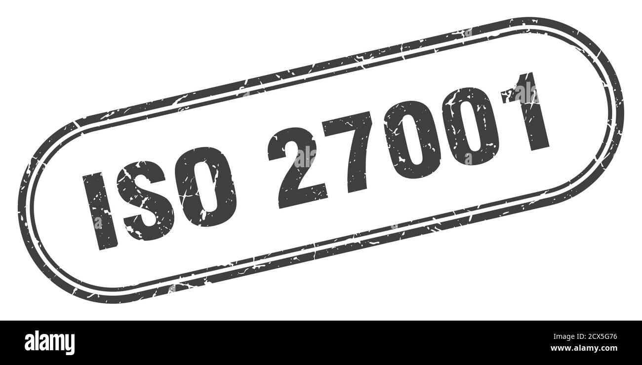 iso 27001 Stempel. Abgerundetes Grunge Zeichen auf weißem Hintergrund Stock Vektor