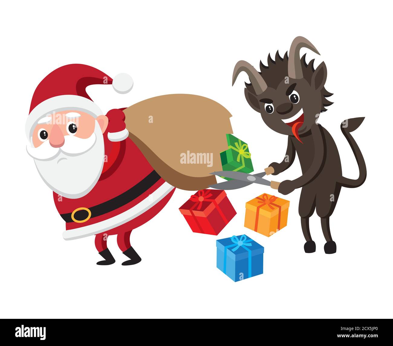 Krampus sabotiert den Weihnachtsmann Stock Vektor