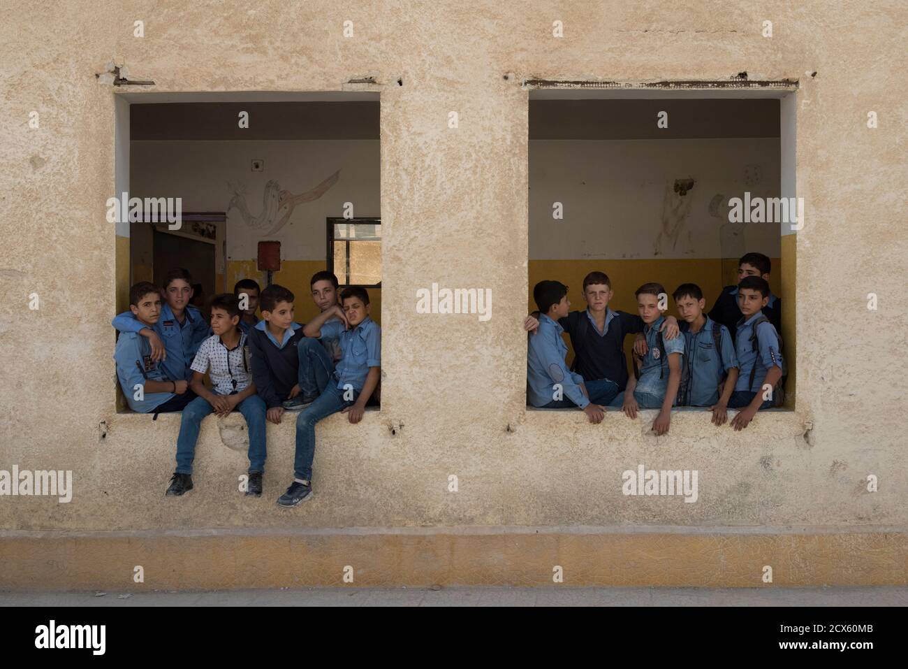 Gruppe von Kindern für hajjera im ländlichen Damaskus September 29,2020 Stockfoto
