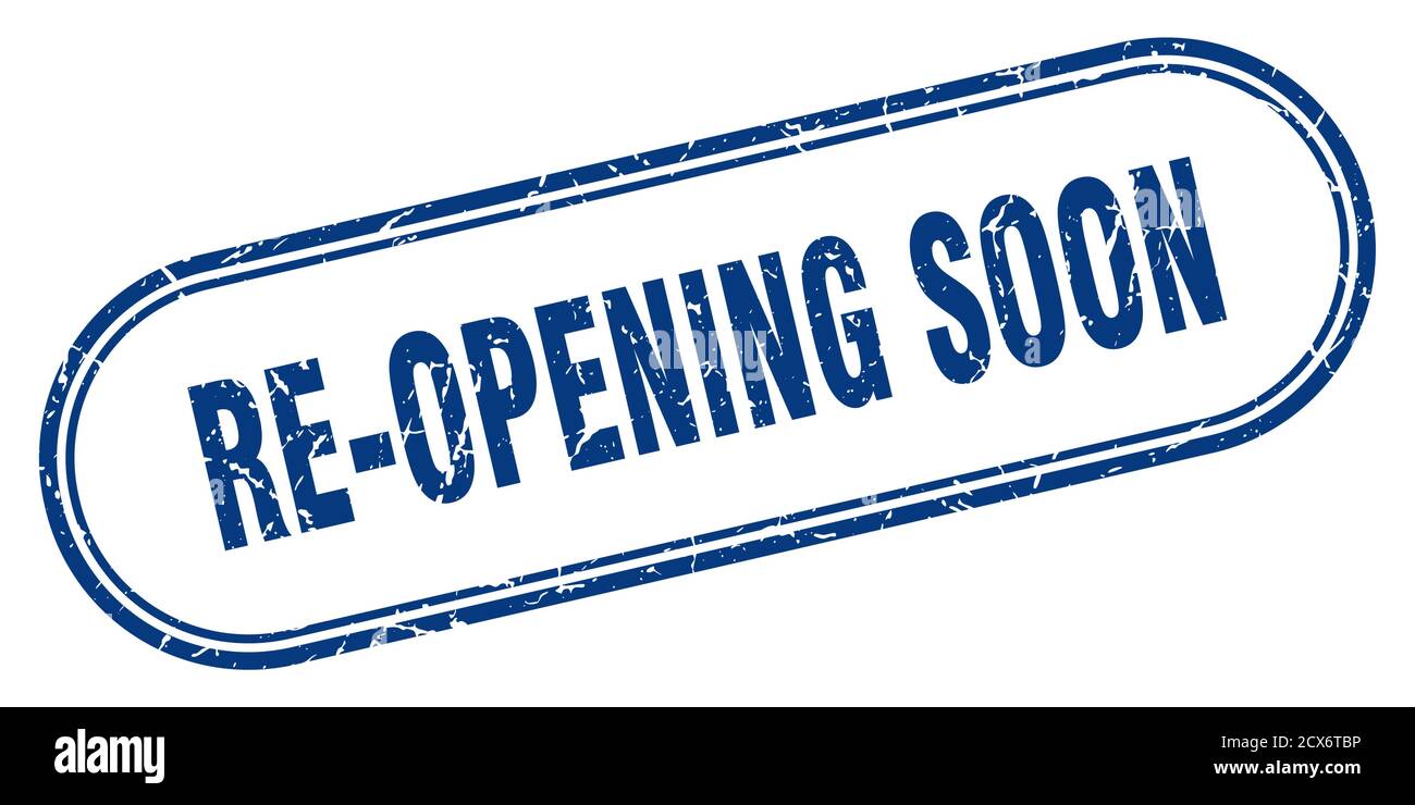 Wiedereröffnung bald Stempel. Abgerundetes Grunge-Zeichen auf weißem Hintergrund Stock Vektor