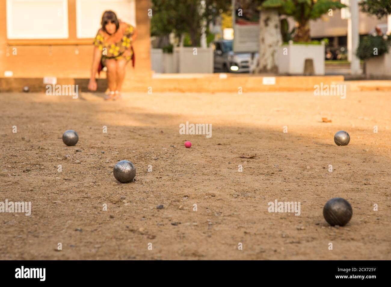 Ein Petanque-Spiel Stockfoto