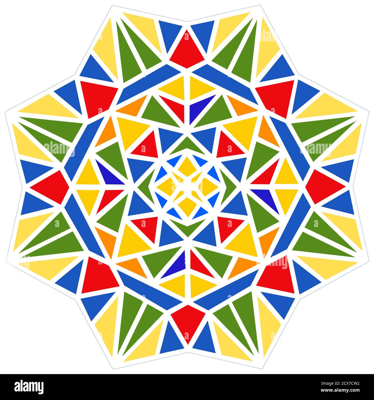 Kaleidoskop-Muster. Farbenfrohes Mosaik. Vektorgrafik. Isoliert auf weißem Hintergrund. Stock Vektor