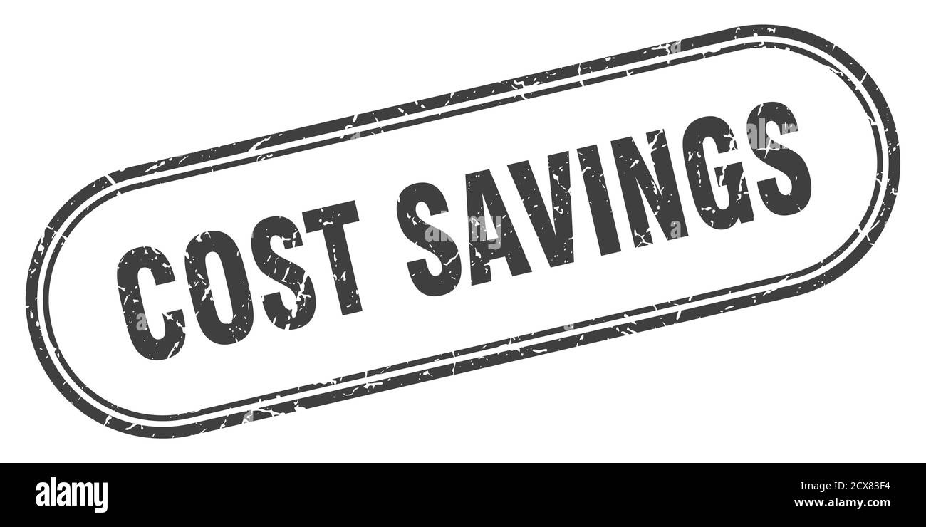 Kosteneinsparungsstempel. Abgerundetes Grunge-Zeichen auf weißem Hintergrund Stock Vektor