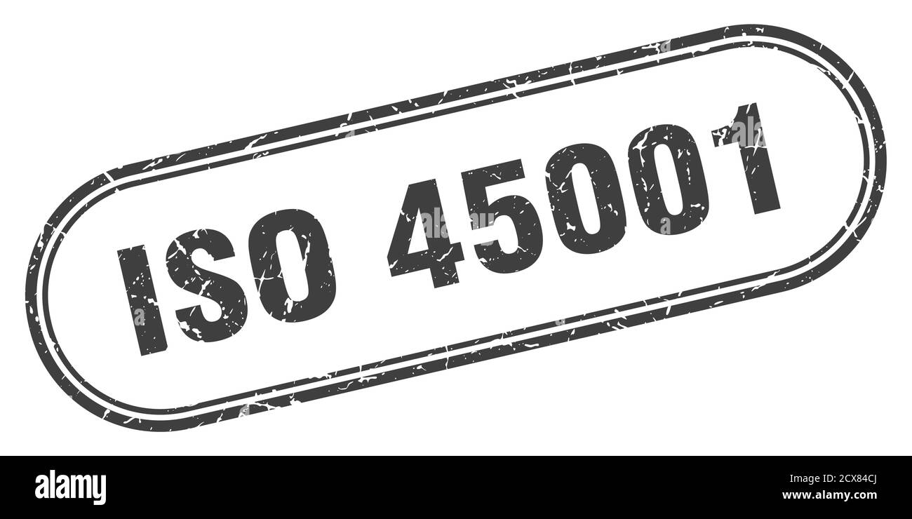 iso 45001 Stempel. Abgerundetes Grunge Zeichen auf weißem Hintergrund Stock Vektor