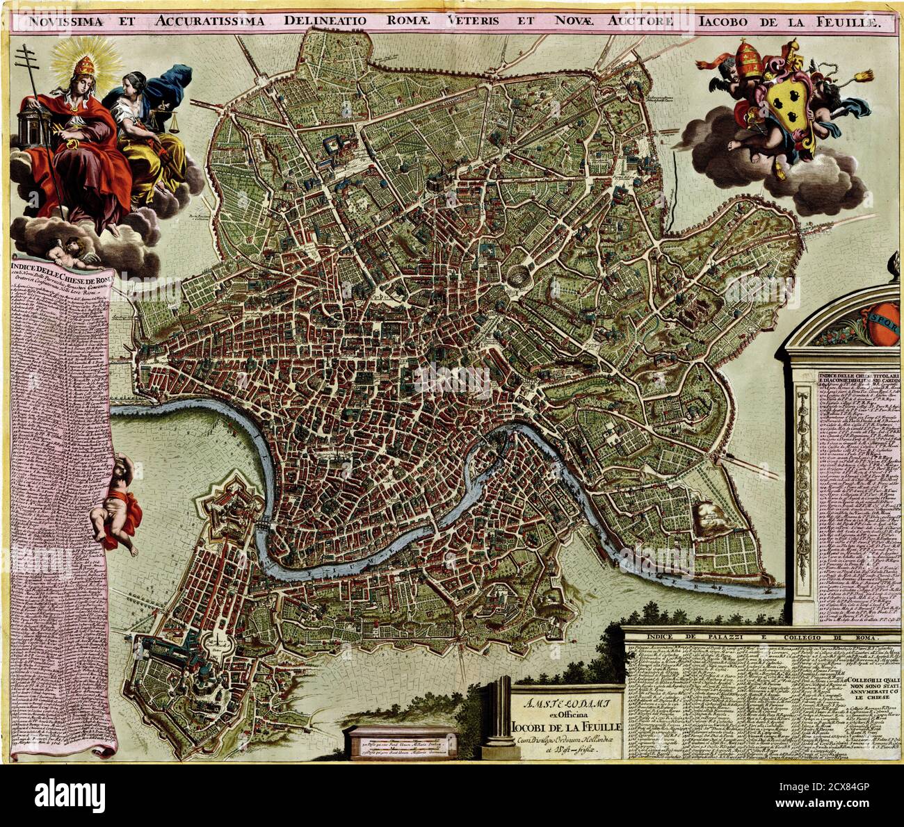 Antike Karte von Rom, Italien Atlas der Befestigungsanlagen und Schlachten, von Anna Beek und Gaspar Baillieu ursprünglich im 18. Jahrhundert veröffentlicht. Stockfoto