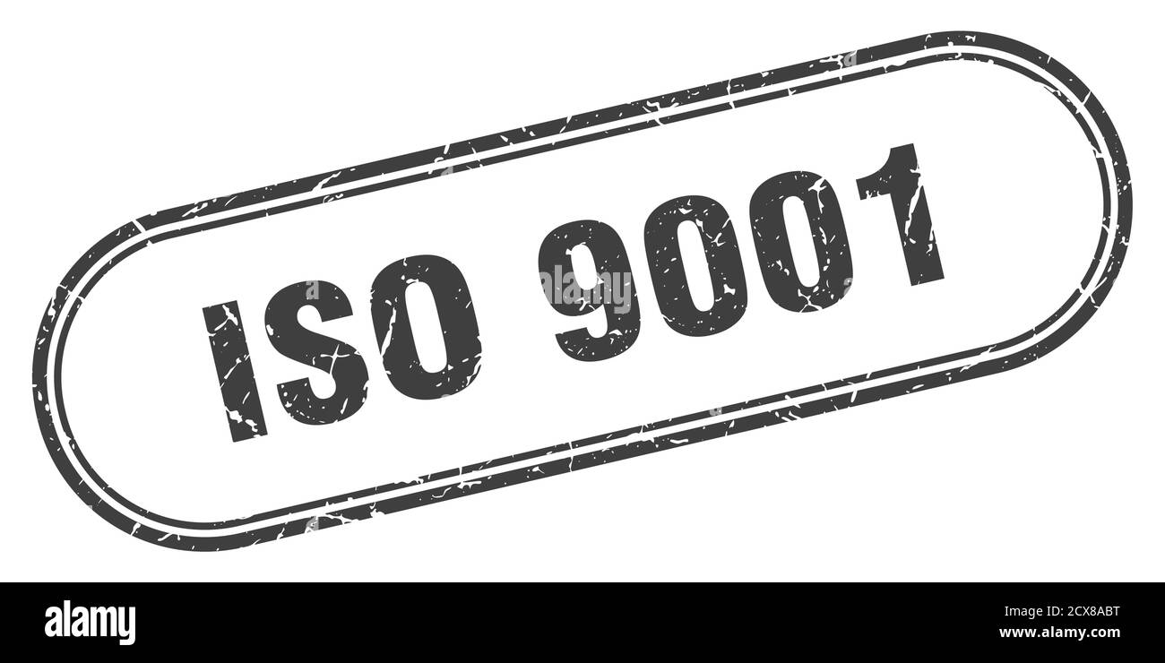 iso 9001 Stempel. Abgerundetes Grunge Zeichen auf weißem Hintergrund Stock Vektor