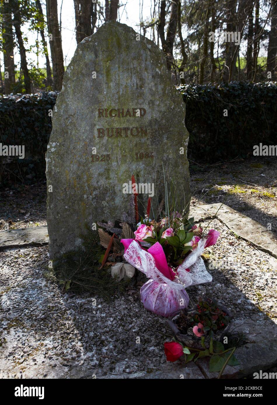 Das Grab des verstorbenen Schauspieler Richard Burton ist auf dem alten  Friedhof in Celigny, 20 km (12 Meilen) östlich von Genf 24. März 2011  abgebildet. Schauspielerin Elizabeth Taylor, gestorben am Mittwoch, und