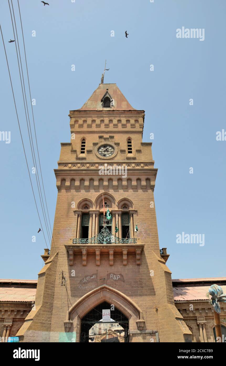 Britische Kolonialzeit Empress Market Uhrturm in Saddar Karachi Pakistan Stockfoto