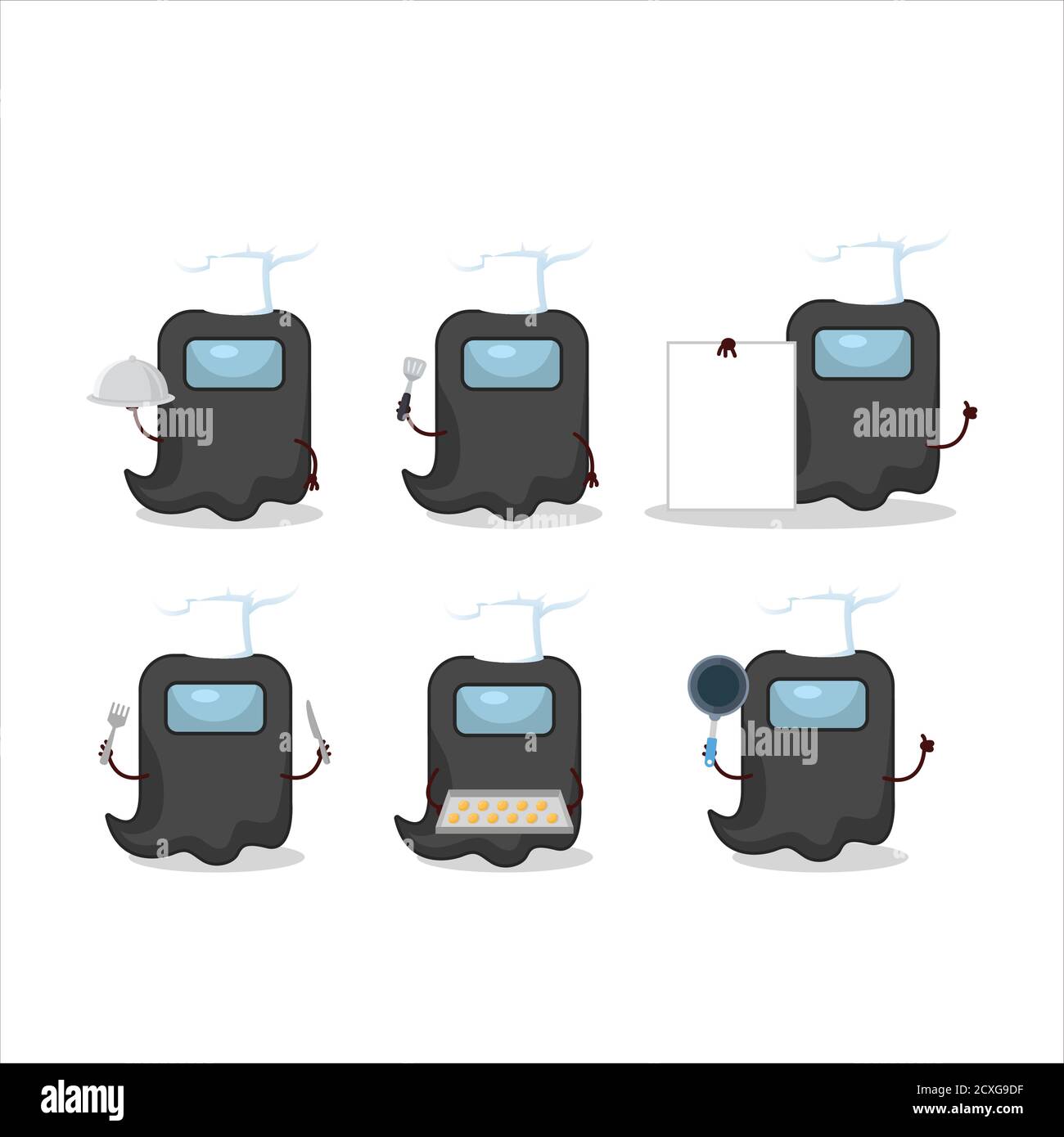 Cartoon Charakter der Geist unter uns schwarz mit verschiedenen Koch Emoticons Stock Vektor