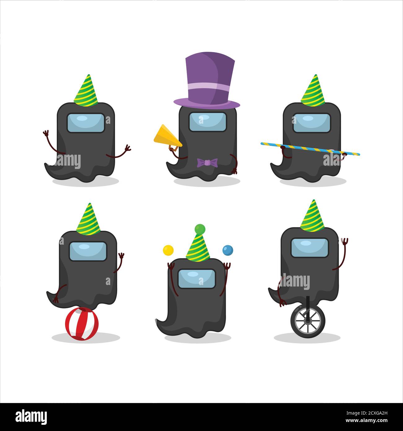 Cartoon Charakter der Geist unter uns schwarz mit verschiedenen Zirkus Zeigt Stock Vektor