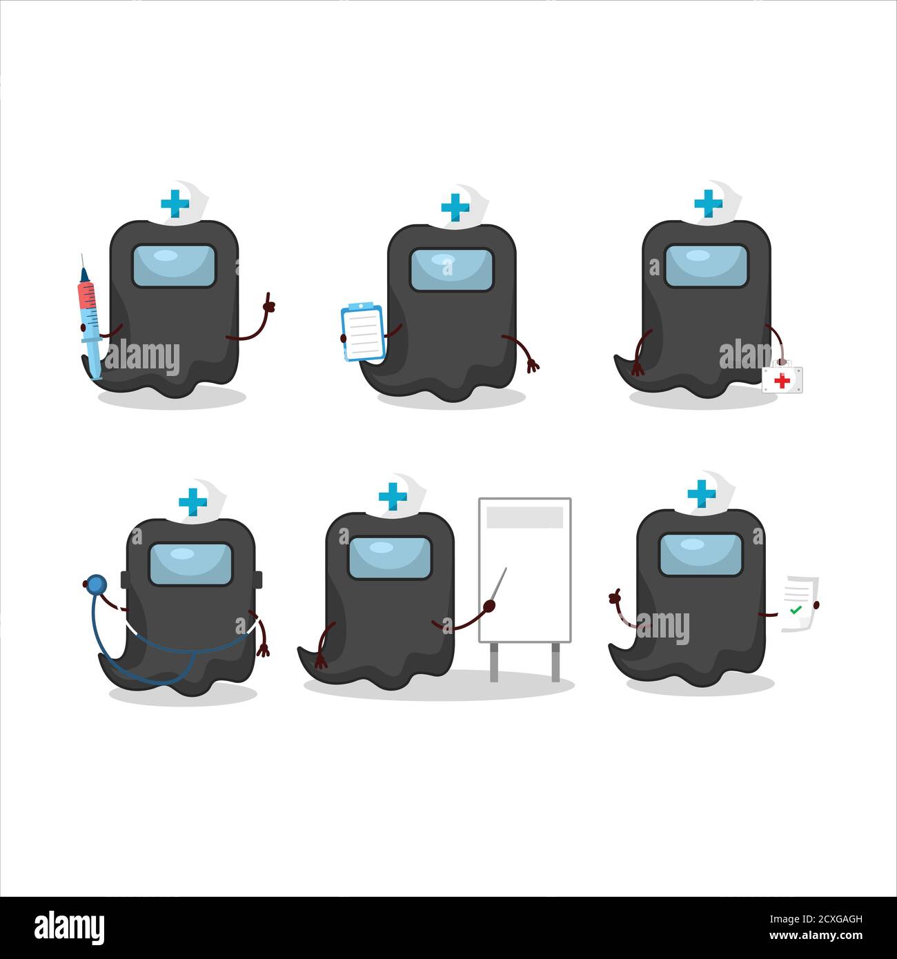 Arzt Beruf Emoticon mit Geist unter uns schwarzen Zeichentrickfigur Stock Vektor