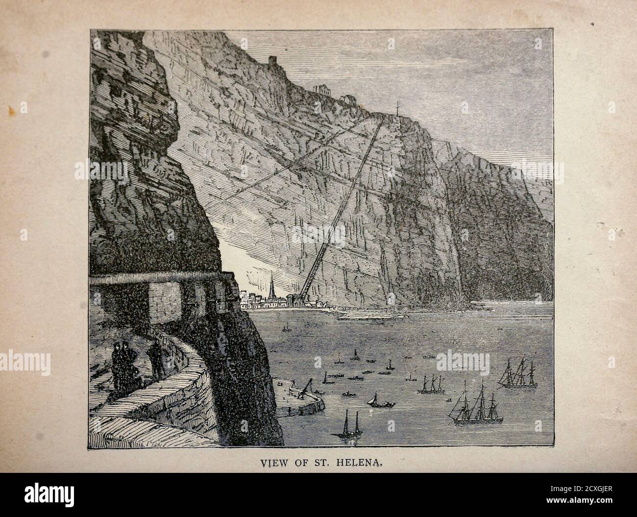 Ansicht von St. Helena aus dem Handelsschiff : ein Matrosenjunge fährt die Welt [um die Welt] von Nordhoff, Charles, 1830-1901 gestochen von C. Laplante; einige Illustrationen von W.L. Wyllie Verlag New York : Dodd, Mead & Co. 1884 Stockfoto