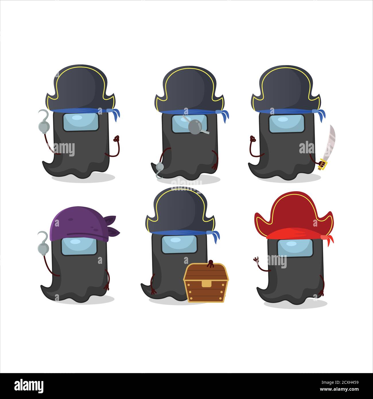 Cartoon Charakter der Geist unter uns schwarz mit verschiedenen Piraten Emoticons Stock Vektor