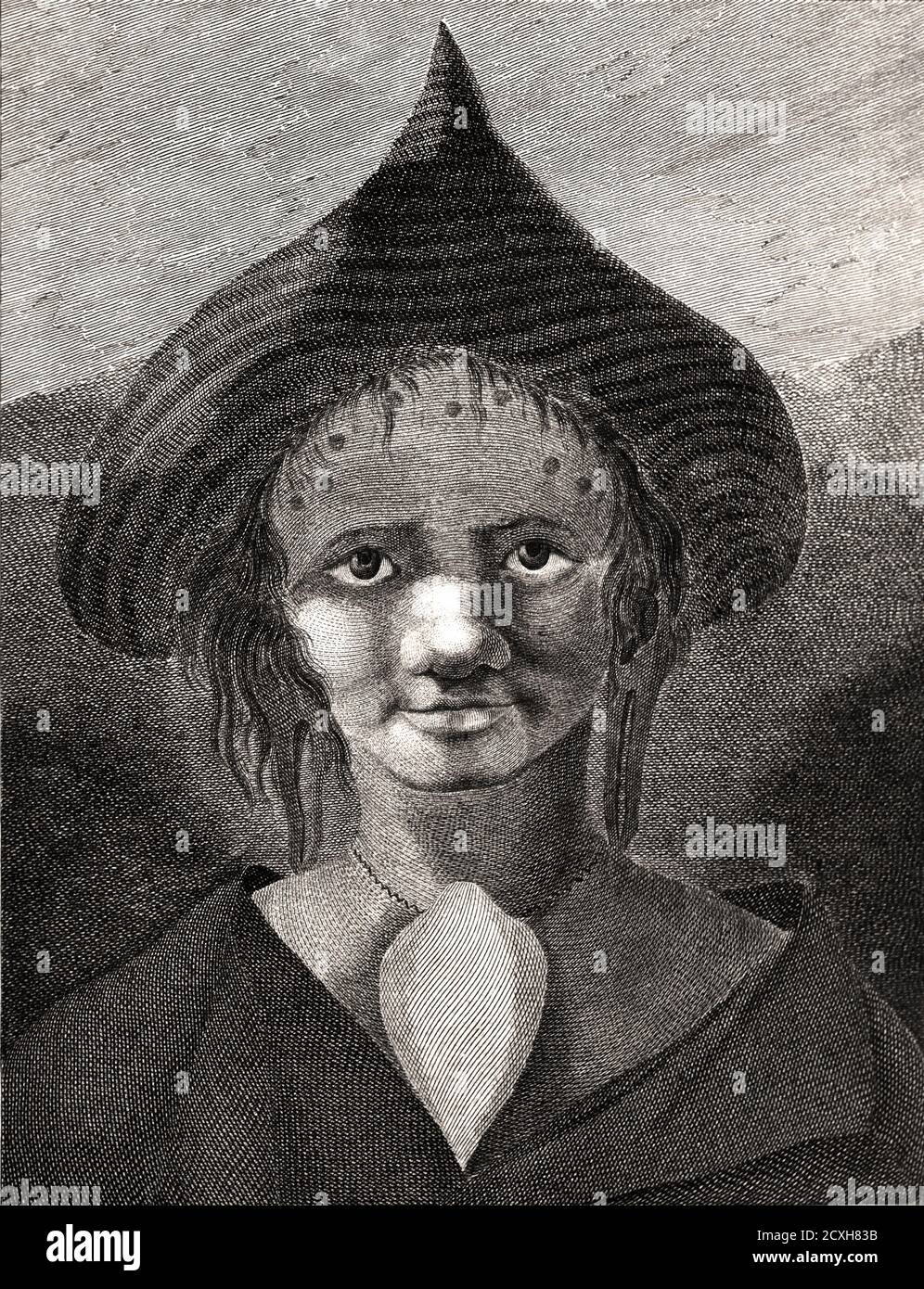 Frau der Osterinsel 1778 18. Jahrhundert gestochen von Robert Bernard. (Erster Graveur nach den Skizzen und Gemälden von Orten von William Hodges besuchte er auf dieser Reise mit James Cook ) Stockfoto