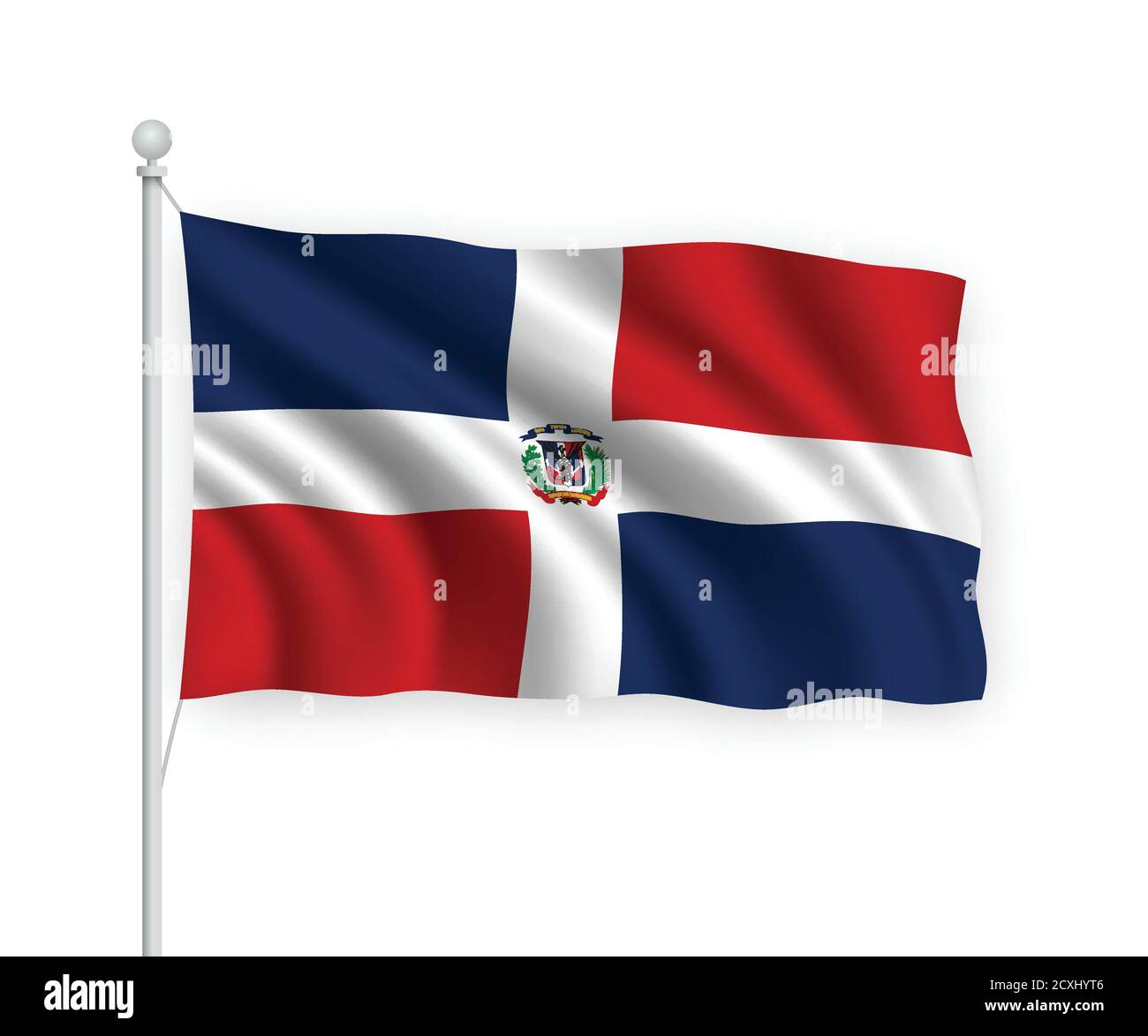 3d winkende Flagge Dominikanische Republik isoliert auf weißem Hintergrund. Stock Vektor