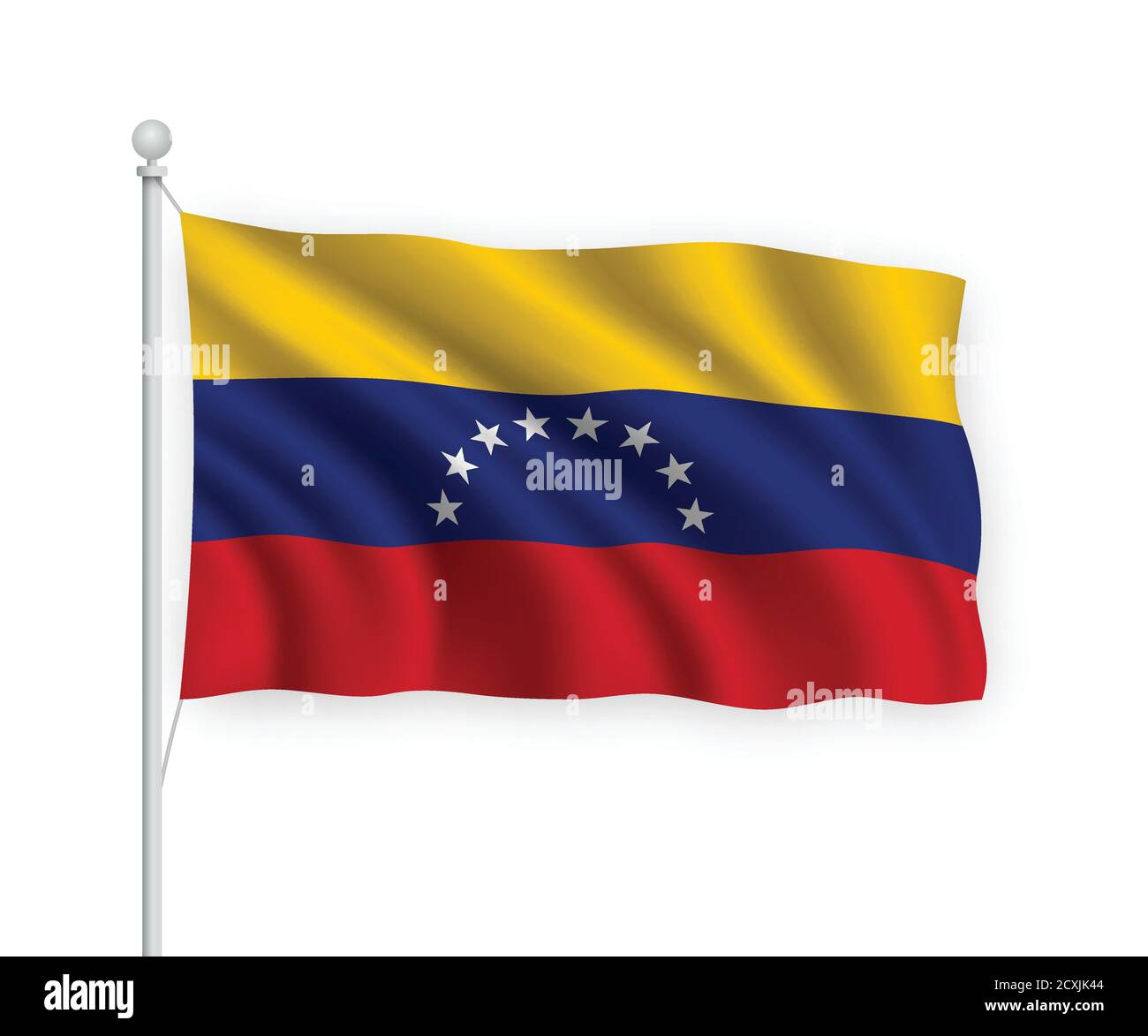 3d winkende Flagge Venezuela isoliert auf weißem Hintergrund. Stock Vektor