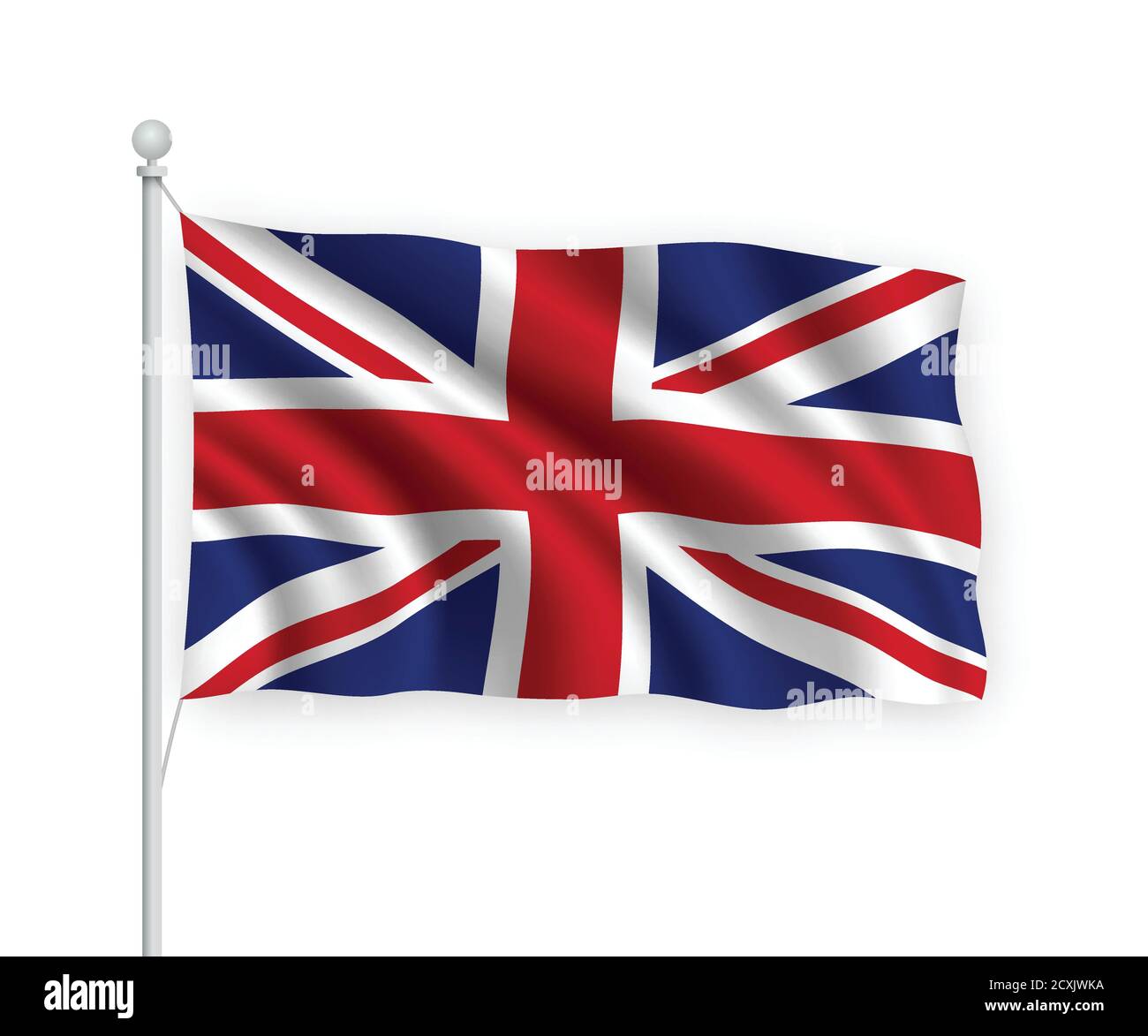 3d winkende Flagge Vereinigtes Königreich isoliert auf weißem Hintergrund. Stock Vektor