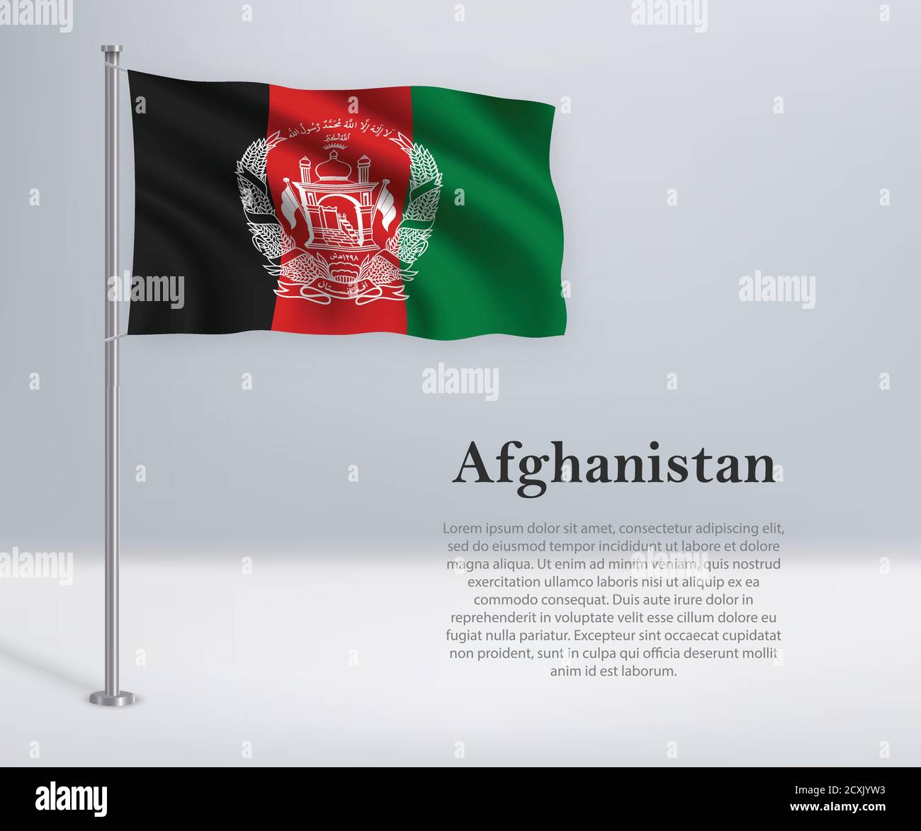 Schwenkende Flagge Afghanistans auf Fahnenmast. Vorlage für Independent Stock Vektor
