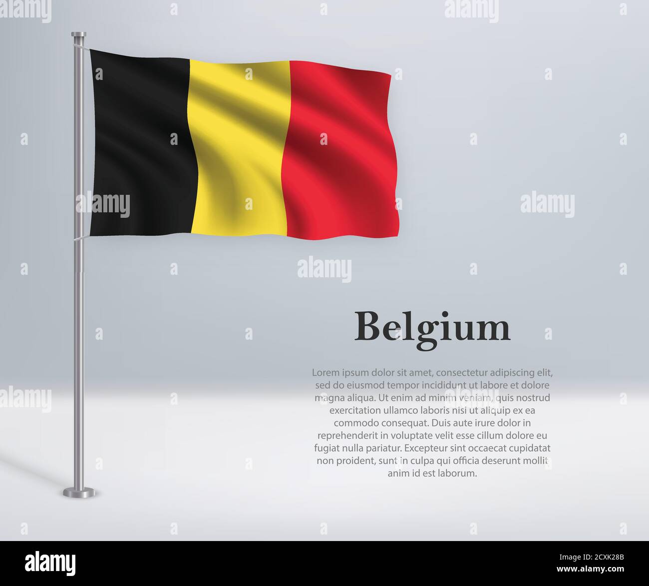 Schwenkende Flagge Belgiens auf Fahnenmast. Vorlage für Unabhängigkeit da Stock Vektor